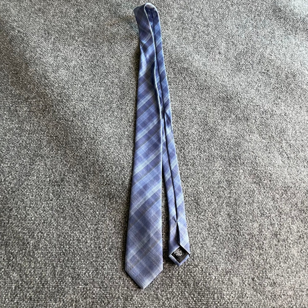 Kenneth Cole Reaction Mens Blue Plaid Silk Blend‎ Textured Necktie Accessory